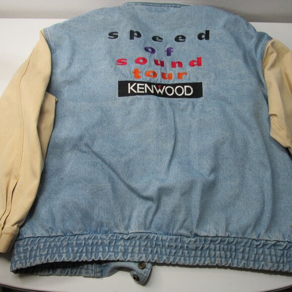 Vintage 90s Rare Kenwood Speed of Sound Tour Denim Varsity Bomber Jacket Lg - Picture 1 of 14